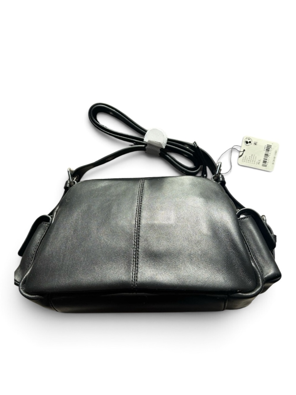 FREE PEOPLE Black Leather Utility Cargo Shoulder Bag NWT - Picture 3 of 4